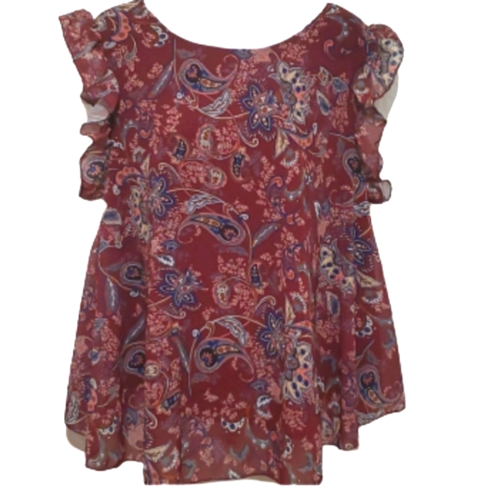 HIGHNESS  Ruffled Cap Sleeve Floral Paisley Print Size L/XLBlouse